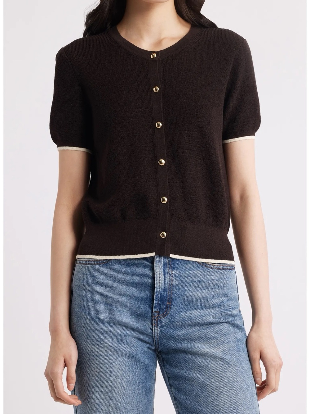 rag & bone Dina Tipped Short Sleeve Cotton Blend Cardigan (XL)